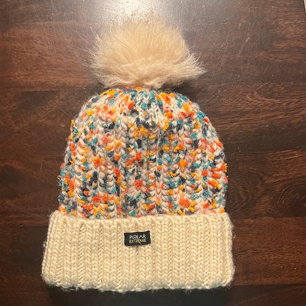 Polar Extreme Multicolor Knit Beanie with Pom-Pom & fuzzy fleece lining
